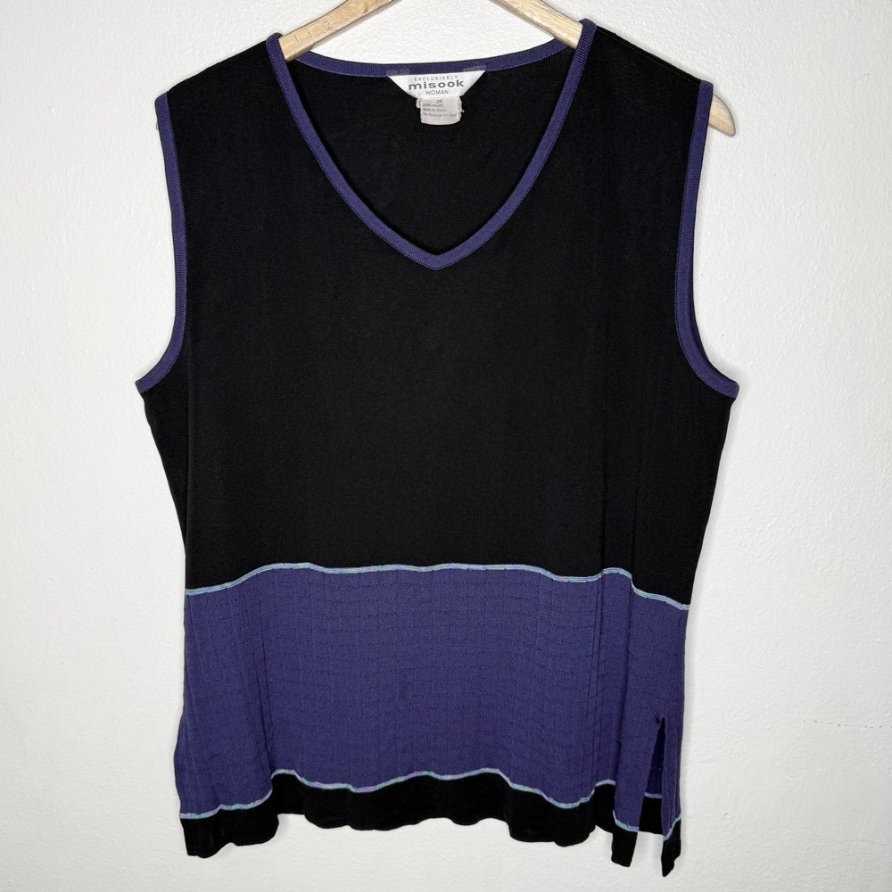 Exclusively Misook Color Block Sleeveless Tank Top‎ Shirt Womens 2X Black Purple